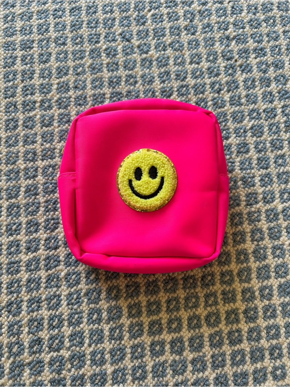 Hot Pink Square Pouch with Yellow Smiley Patch